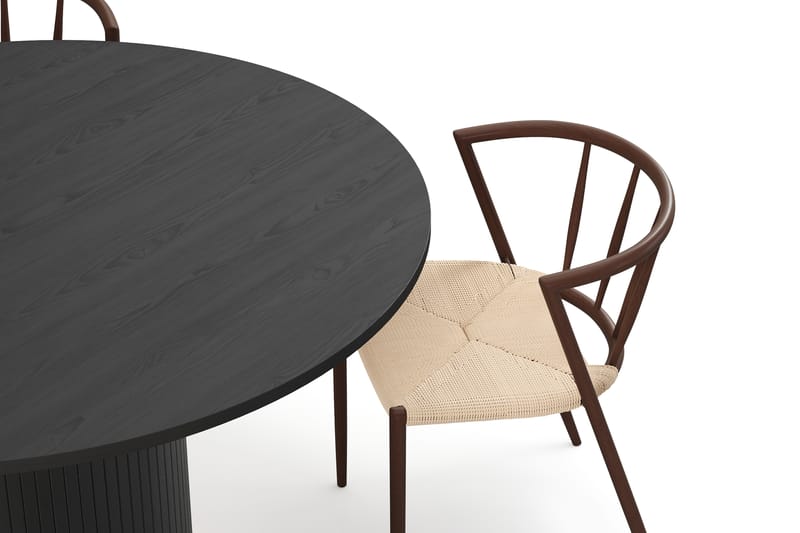 Kopparbo Pyöreä Ruokapöytä 130 cm 4 Winston Ruokatuolilla - Mustapuu / Beige / Metallijalat Savutammi - Huonekalut - Pöytä & ruokailuryhmä - Ruokailuryhmä