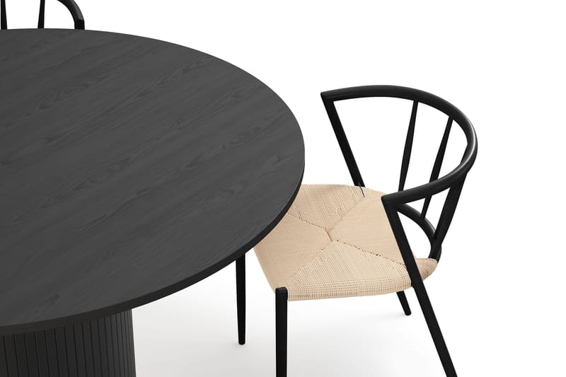 Kopparbo Pyöreä Ruokapöytä 130 cm 4 Winston Ruokatuolilla - Mustapuu / Beige / Metallijalat Musta - Huonekalut - Pöytä & ruokailuryhmä - Ruokailuryhmä