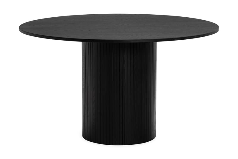 Kopparbo Pyöreä Ruokapöytä 130 cm 4 Winston Ruokatuolilla - Mustapuu / Beige / Metallijalat Musta - Huonekalut - Pöytä & ruokailuryhmä - Ruokailuryhmä