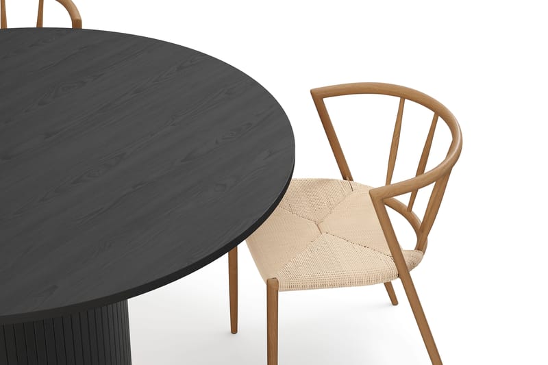 Kopparbo Pyöreä Ruokapöytä 130 cm 4 Winston Ruokatuolilla - Mustapuu / Beige / Metallijalat Tammi - Huonekalut - Pöytä & ruokailuryhmä - Ruokailuryhmä