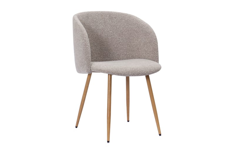 Kopparbo Pyöreä Ruokapöytä 130 cm 4 Greya Ruokatuolia käsinojilla - Mustapuu / Greige Bouclé / Metallijalat Tammi - Huonekalut - Pöytä & ruokailuryhmä - Ruokailuryhmä