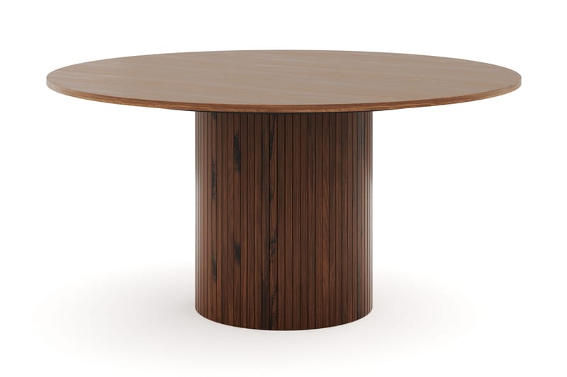 Kopparbo Pyöreä Ruokapöytä 150 cm 4 Katy Ruokatuolilla - Pähkinä / Valkoinen Bouclé / Metallijalat Musta - Huonekalut - Pöytä & ruokailuryhmä - Ruokailuryhmä