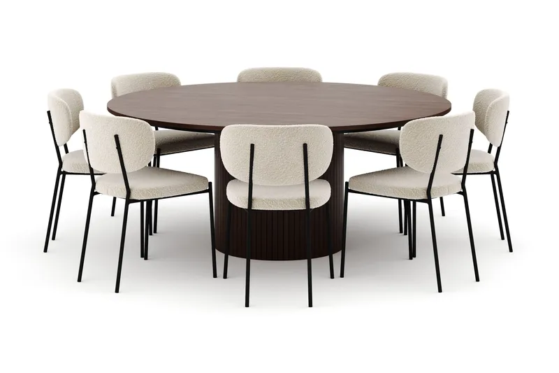 Kopparbo Pyöreä Ruokapöytä 180 cm ja 8 Gemmiano Tuolia, Pähkinä