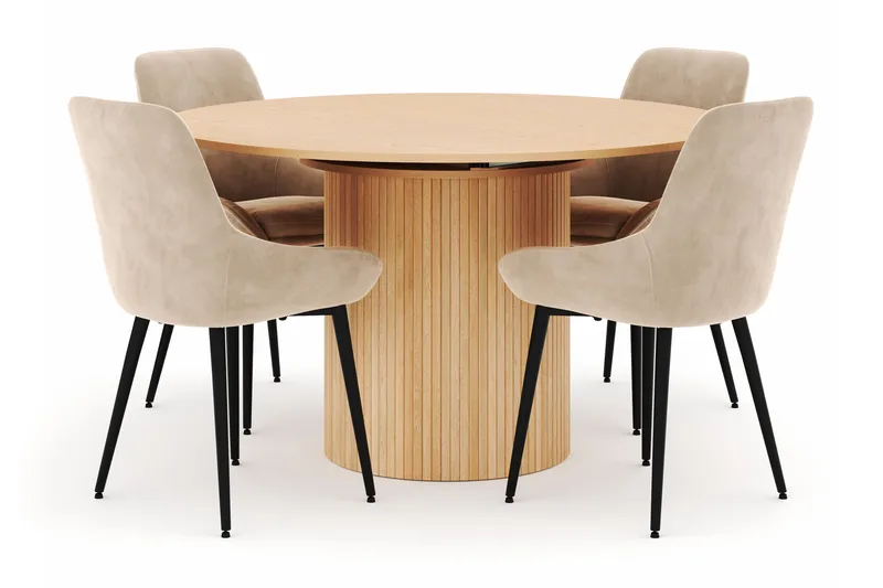 Kopparbo Pyöreä Ruokailuryhmä 130-150 cm 4 Alsarp Ruokatuolilla, Natural