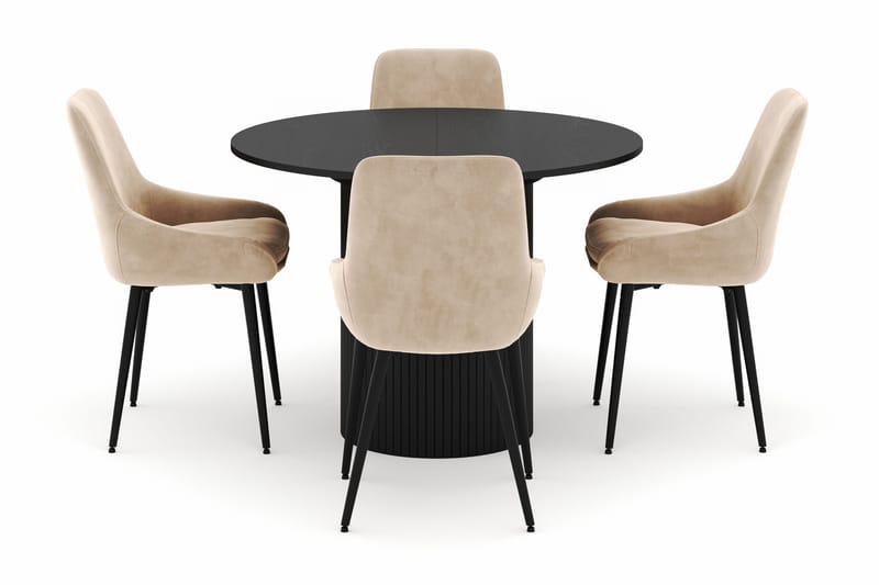 Kopparbo Pyöreä Ruokailuryhmä 106-156cm 4 Alsarp Ruokatuolilla - Musta - Huonekalut - Pöytä & ruokailuryhmä - Ruokailuryhmä