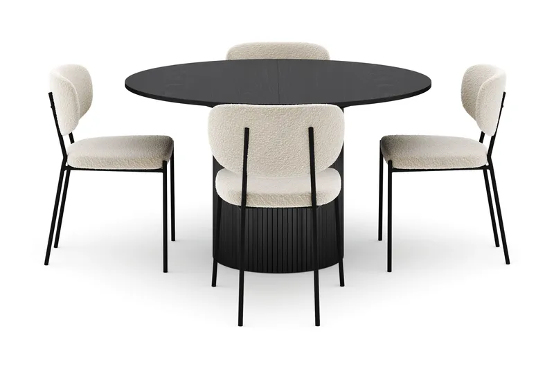 Kopparbo Pyöreä Ruokapöytä 130 cm Jatkettava ja 4 Gemmiano Tuolia - Musta - Huonekalut - Pöytä & ruokailuryhmä - Ruokailuryhmä