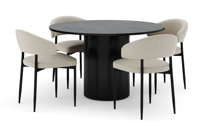 Kopparbo Pyöreä Ruokapöytä 130 cm ja 4 Sawako Tuolia, Musta