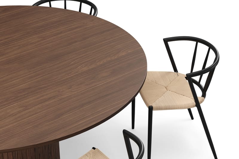 Kopparbo Pyöreä Ruokapöytä 180 cm 6 Winston Ruokatuolilla - Pähkinä / Beige / Metallijalat Musta - Huonekalut - Pöytä & ruokailuryhmä - Ruokailuryhmä