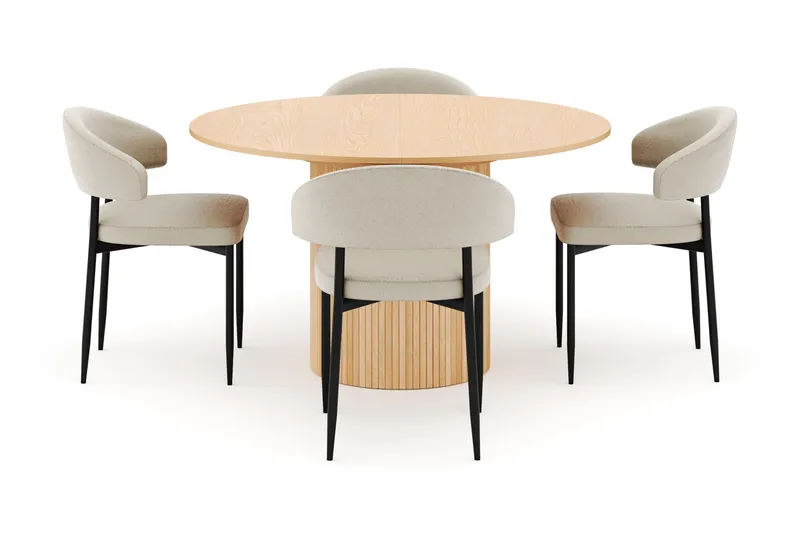 Kopparbo Pyöreä Ruokapöytä 130 cm Jatkettava ja 4 Sawako Tuolia - Valkoinen - Huonekalut - Pöytä & ruokailuryhmä - Ruokailuryhmä