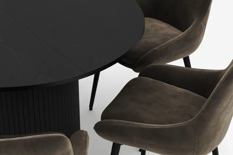 Kopparbo Pyöreä Ruokailuryhmä 106-156cm 6 Alsarp Ruokatuolilla - Musta - Huonekalut - Pöytä & ruokailuryhmä - Ruokailuryhmä