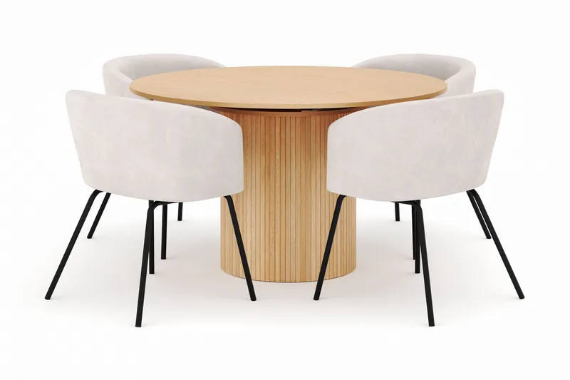 Kopparbo Pyöreä Ruokapöytä 130 cm Jatkettava ja 4 Berit Tuolia - Valkoinen - Huonekalut - Pöytä & ruokailuryhmä - Ruokailuryhmä