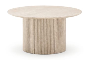 Kopparbo pyöreä sohvapöytä 85 cm travertiinin näköisellä pinnalla, uurretulla pylväsjalalla ja ohuella pöytälevyllä - Beige - Huonekalut - Pöytä & ruokailuryhmä - Sohvapöytä