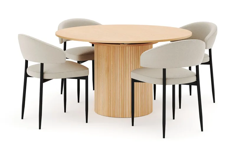 Kopparbo Pyöreä Ruokapöytä 130 cm Jatkettava ja 4 Sawako Tuolia - Valkoinen - Huonekalut - Pöytä & ruokailuryhmä - Ruokailuryhmä