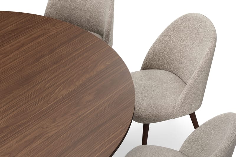 Kopparbo Pyöreä Ruokapöytä 180 cm 8 Nibe Plus Ruokatuolilla - Pähkinä / Greige Bouclé / Metallijalat Pähkinä - Huonekalut - Pöytä & ruokailuryhmä - Ruokailuryhmä
