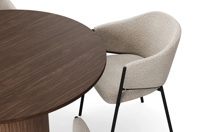 Kopparbo Pyöreä Ruokapöytä 120 cm 4 Filip Ruokatuolilla - Tummanruskea / Taupe Bouclé - Huonekalut - Pöytä & ruokailuryhmä - Ruokailuryhmä