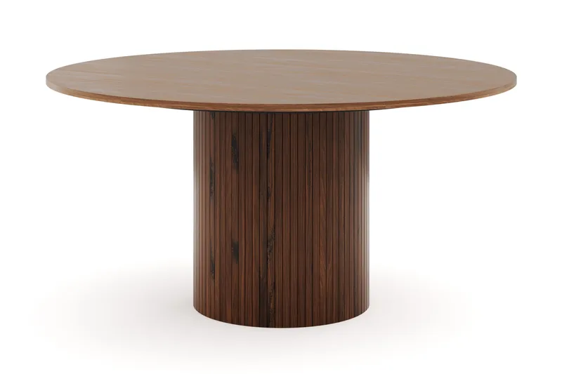 Kopparbo Pyöreä Ruokapöytä 150 cm 6 Greya Ruokatuolia käsinojilla - Pähkinä / Valkoinen Bouclé / Metallijalat Pähkinä - Huonekalut - Pöytä & ruokailuryhmä - Ruokailuryhmä