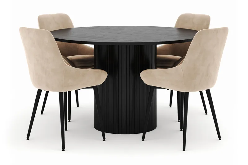 Kopparbo Pyöreä Ruokailuryhmä 130 cm 4 Alsarp Ruokatuolilla, Musta