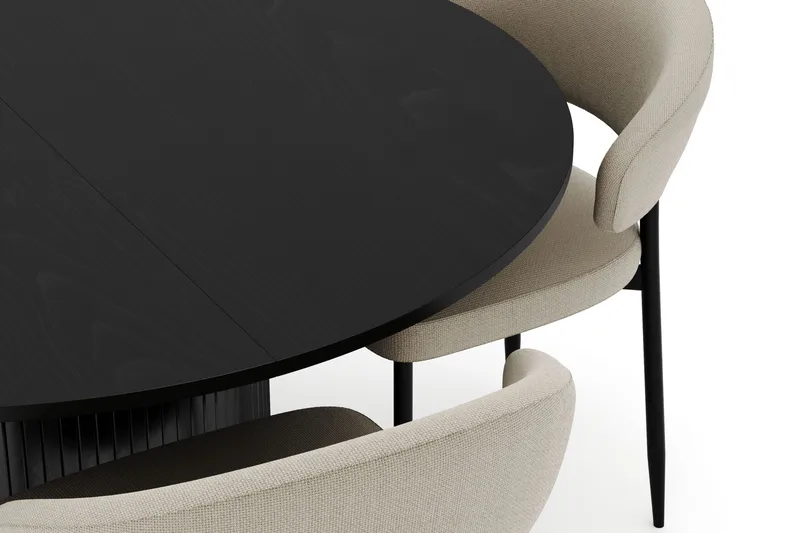 Kopparbo Pyöreä Ruokapöytä 130 cm Jatkettava ja 4 Sawako Tuolia - Musta - Huonekalut - Pöytä & ruokailuryhmä - Ruokailuryhmä