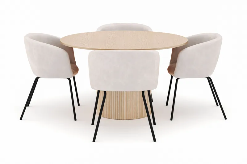 Kopparbo Pyöreä Ruokapöytä 130 cm Jatkettava ja 4 Berit Tuolia - Valkoinen - Huonekalut - Pöytä & ruokailuryhmä - Ruokailuryhmä