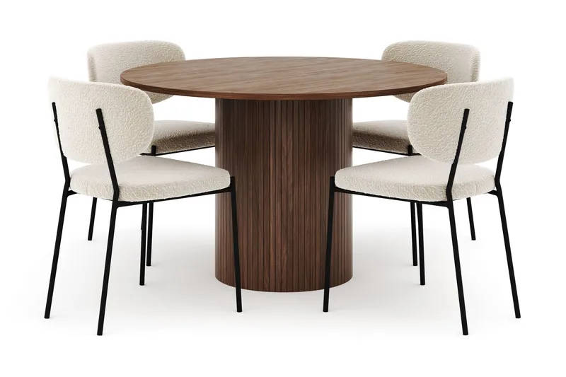 Kopparbo Pyöreä Ruokapöytä 120 cm ja 4 Gemmiano Tuolia, Tummanruskea