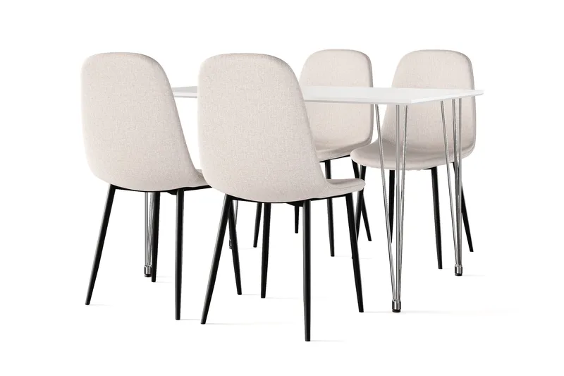Kranstull Ruokapöytä 120 cm + 4 kpl Naira tuoli beige mustilla jaloilla, Valkoinen/Beige