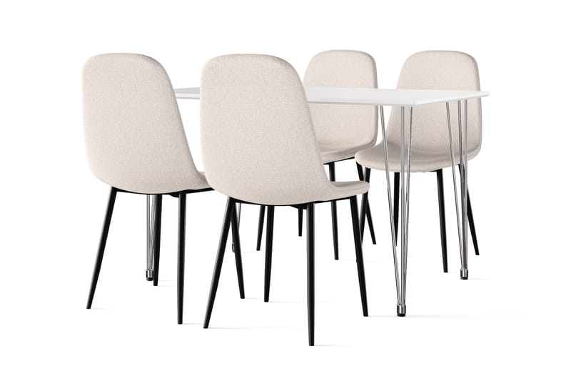 Kranstull Ruokapöytä 120 cm + 4 kpl Naira tuoli beige mustilla jaloilla, Valkoinen/Beige