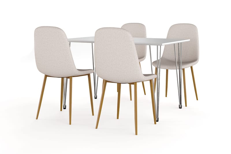 Kranstull Ruokapöytä 120 cm + 4 kpl Naira tuoli beige tammijaloilla, Valkoinen/Beige