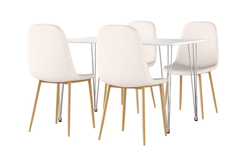 Kranstull Ruokapöytä 120 cm + 4 kpl Naira tuoli beige tammijaloilla - Valkoinen/Beige - Huonekalut - Pöytä & ruokailuryhmä - Ruokailuryhmä