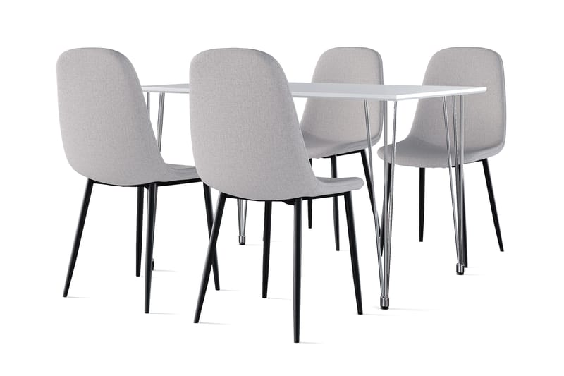 Kranstull Ruokapöytä 120 cm + 4 kpl Naira tuoli harmaa mustilla jaloilla, Valkoinen/Harmaa