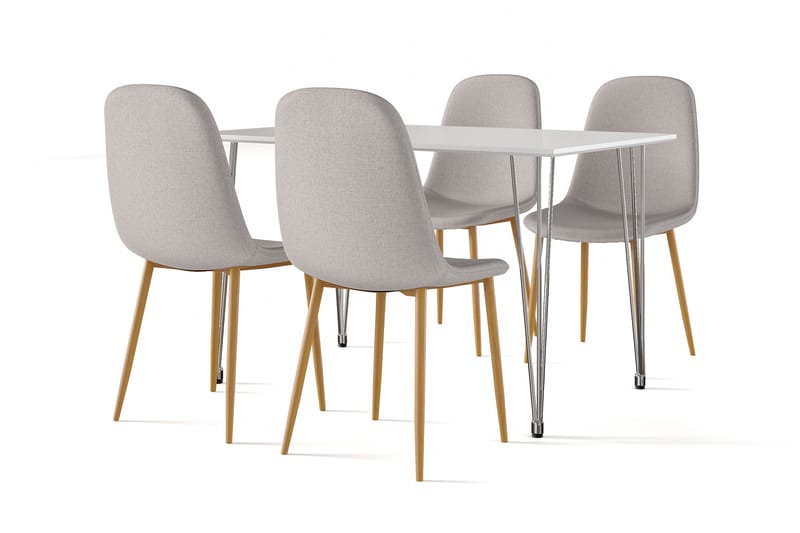 Kranstull Ruokapöytä 120 cm + 4 kpl Naira tuoli harmaa tammijaloilla, Valkoinen/Harmaa