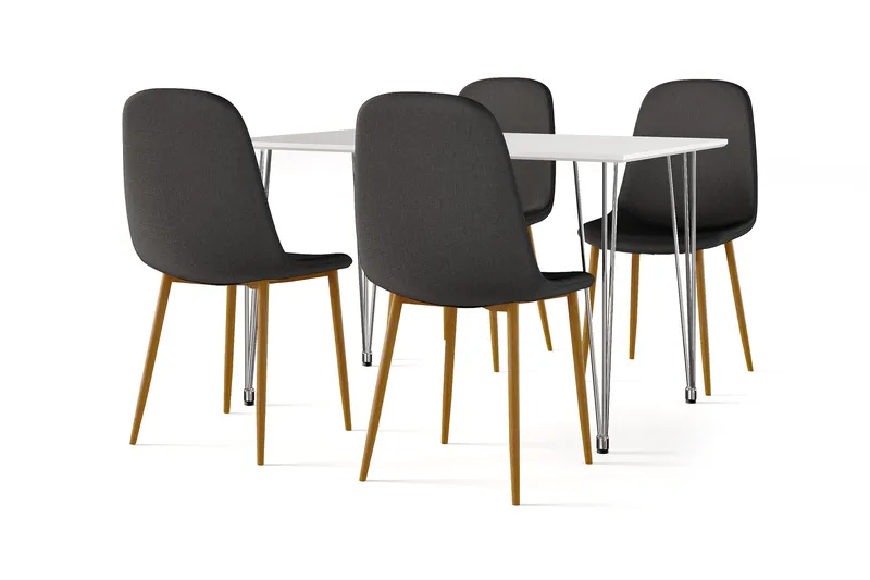 Kranstull Ruokapöytä 120 cm + 4 kpl Naira tuoli musta tammijaloilla, Valkoinen/Musta