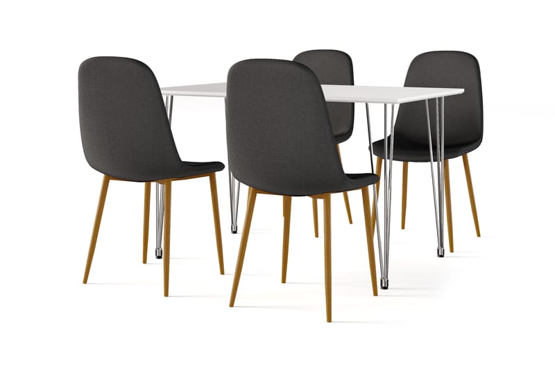 Kranstull Ruokapöytä 120 cm + 4 kpl Naira tuoli musta tammijaloilla, Valkoinen/Musta