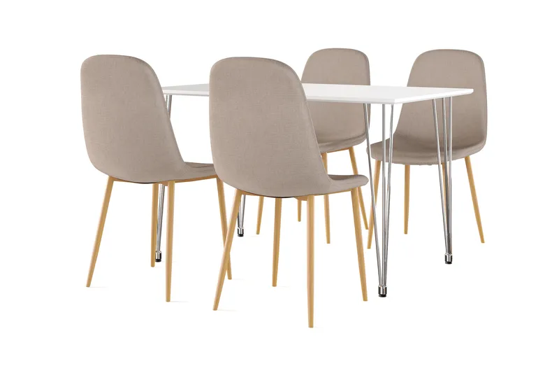 Kranstull Ruokapöytä 120 cm + 4 kpl Naira tuoli ruskea tammijaloilla - Valkoinen/Ruskea - Huonekalut - Pöytä & ruokailuryhmä - Ruokailuryhmä