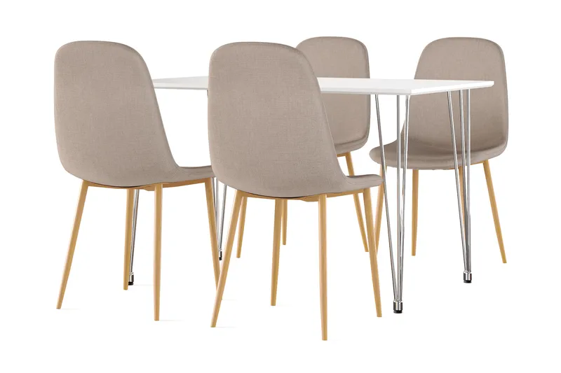 Kranstull Ruokapöytä 120 cm + 4 kpl Naira tuoli ruskea tammijaloilla - Valkoinen/Ruskea - Huonekalut - Pöytä & ruokailuryhmä - Ruokailuryhmä