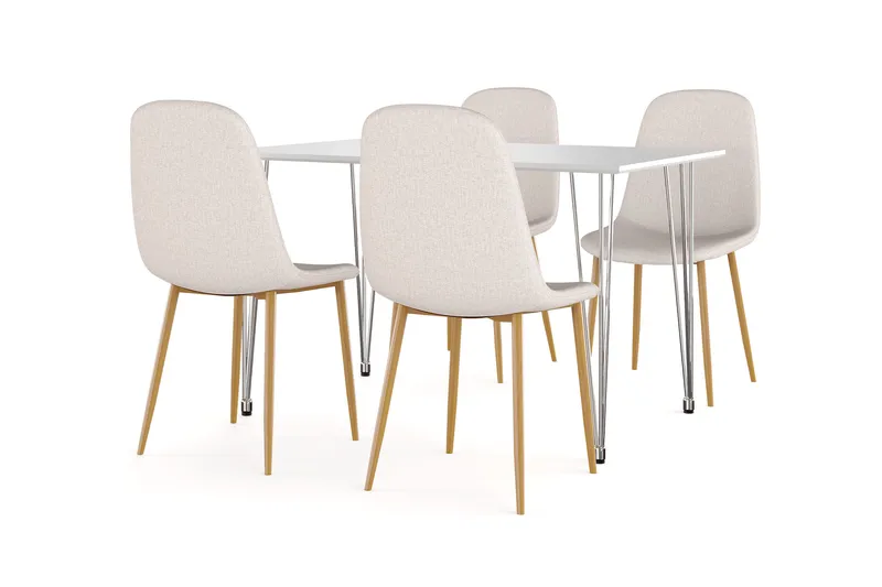 Kranstull Ruokapöytä 120 cm + 4 kpl Naira tuoli beige tammijaloilla - Valkoinen/Beige - Huonekalut - Pöytä & ruokailuryhmä - Ruokailuryhmä