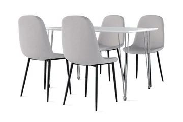 Kranstull Ruokapöytä 120 cm + 4 kpl Naira tuoli harmaa mustilla jaloilla - Valkoinen/Harmaa - Huonekalut - Pöytä & ruokailuryhmä - Ruokailuryhmä