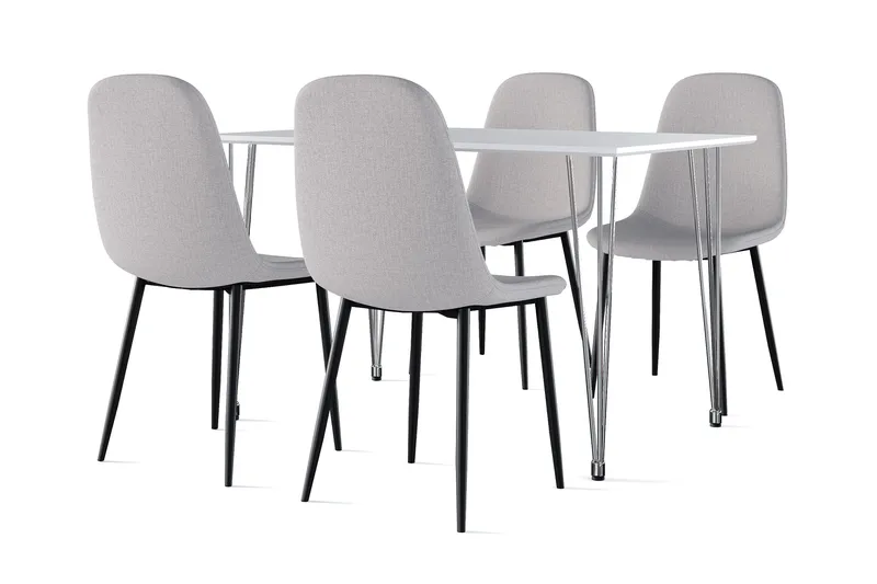 Kranstull Ruokapöytä 120 cm + 4 kpl Naira tuoli harmaa mustilla jaloilla, Valkoinen/Harmaa