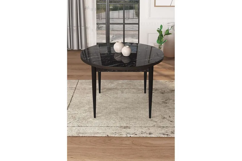 Kummer Ruokapöytä 90 cm Pyöreä - Musta Marmori/Musta - Huonekalut - Pöytä & ruokailuryhmä - Ruokapöydät & keittiön pöydät