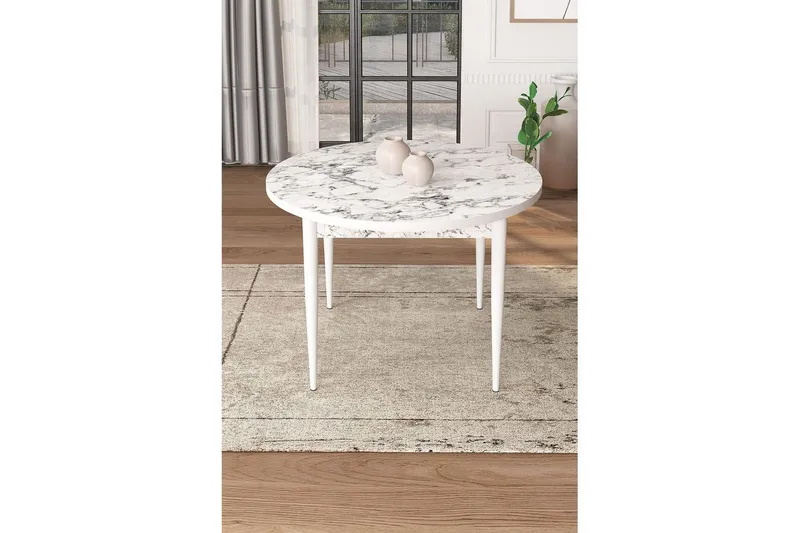 Kummer Ruokapöytä 90 cm Pyöreä - Valkoinen Marmori/Valkoinen - Huonekalut - Pöytä & ruokailuryhmä - Ruokapöydät & keittiön pöydät