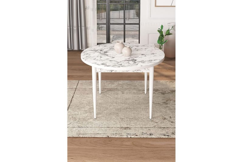 Kummer Ruokapöytä 90 cm Pyöreä - Valkoinen Marmori/Valkoinen - Huonekalut - Pöytä & ruokailuryhmä - Ruokapöydät & keittiön pöydät