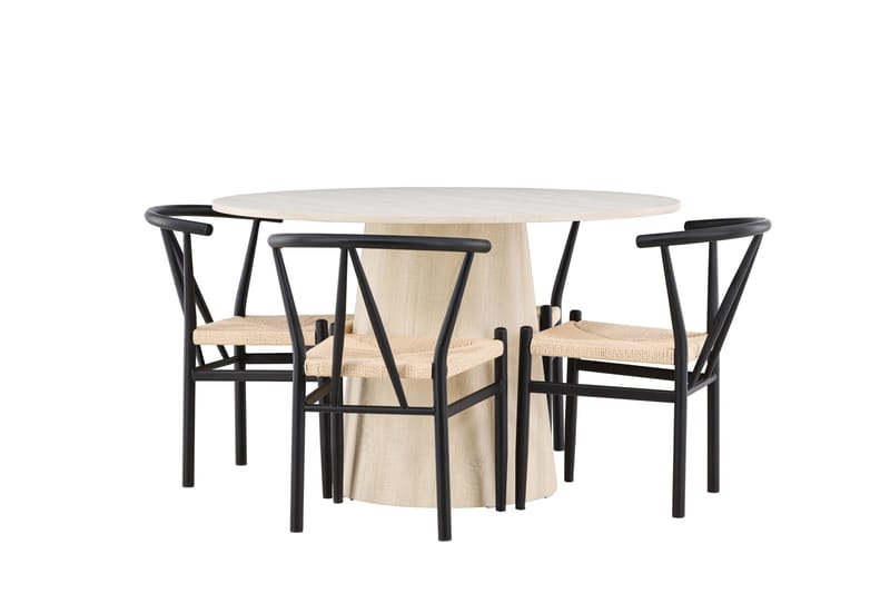 Lanzo Ruokailuryhmä 120 cm Pyöreä jossa 4 Alfons tuolia, Whitewash/Musta