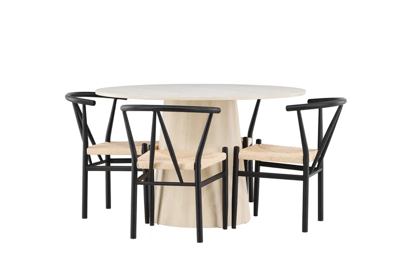 Lanzo Ruokailuryhmä 120 cm Pyöreä jossa 4 Alfons tuolia, Whitewash/Musta