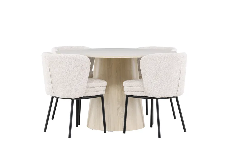 Lanzo Ruokailuryhmä 120 cm Pyöreä jossa 4 Agnes tuolia - Whitewash/Valkoinen - Huonekalut - Pöytä & ruokailuryhmä - Ruokailuryhmä