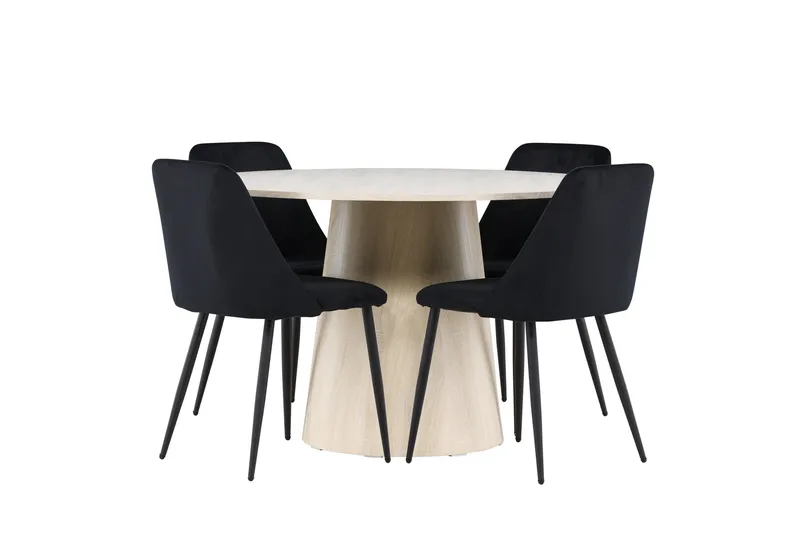 Lanzo Ruokailuryhmä 120 cm Pyöreä jossa 4 Night tuolia, Whitewash/Musta