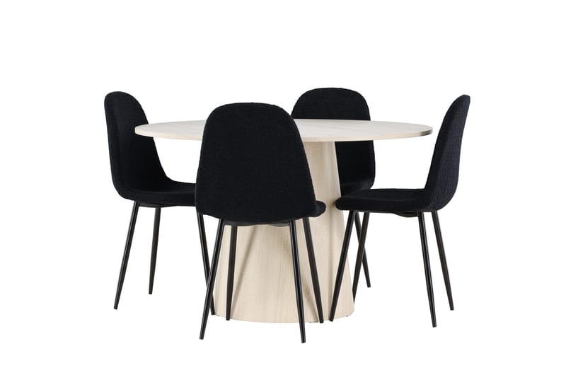 Lanzo Ruokailuryhmä 120 cm Pyöreä jossa 4 Polar tuolia, Whitewash/Musta