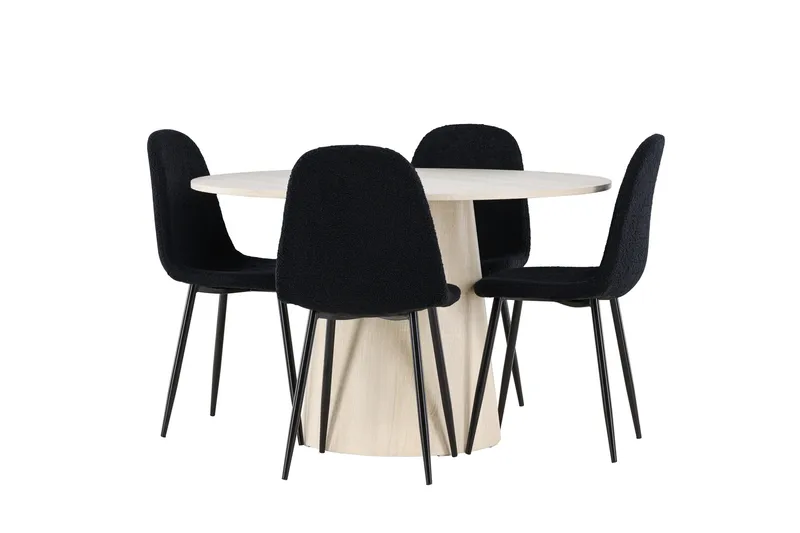 Lanzo Ruokailuryhmä 120 cm Pyöreä jossa 4 Polar tuolia, Whitewash/Musta