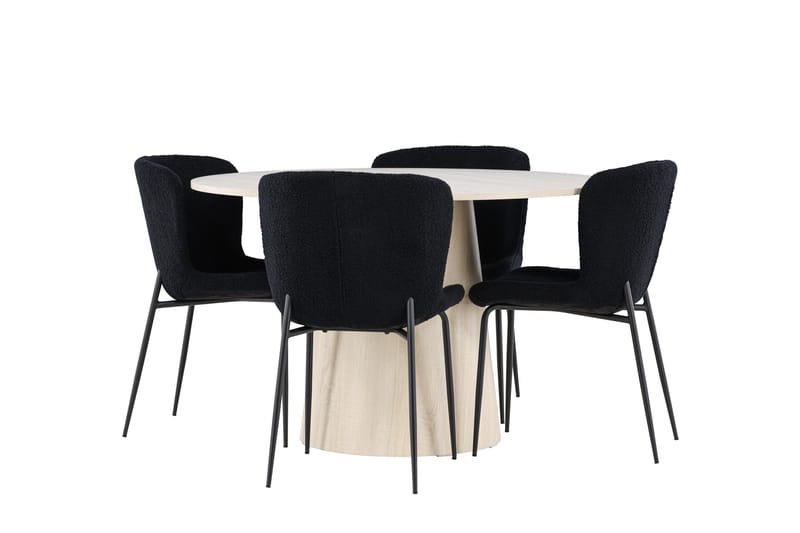 Lanzo Ruokailuryhmä 120 cm Pyöreä jossa 4 Modesto tuolia, Whitewash/Musta