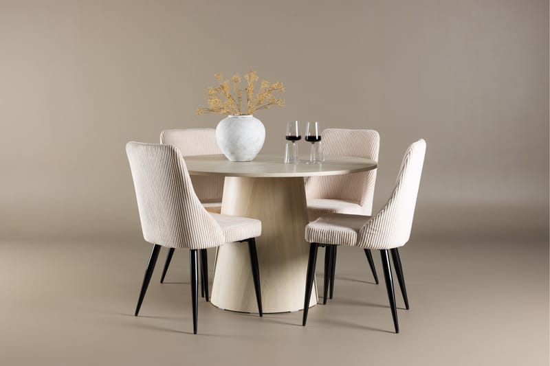 Lanzo Ruokailuryhmä 120 cm Pyöreä jossa 4 Leone tuolia - Whitewash/Beige - Huonekalut - Pöyt�ä & ruokailuryhmä - Ruokailuryhmä