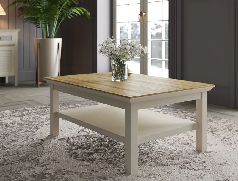 Letira Sohvapöytä 100 cm - kerma, tammi ja harmaa - Huonekalut - Pöytä & ruokailuryhmä - Sohvapöytä