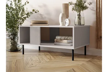 Lionel 92 cm suorakaiteen muotoinen sohvapöytä hyllyillä maalattua puuta - Beige - Huonekalut - Pöytä & ruokailuryhmä - Sohvapöytä